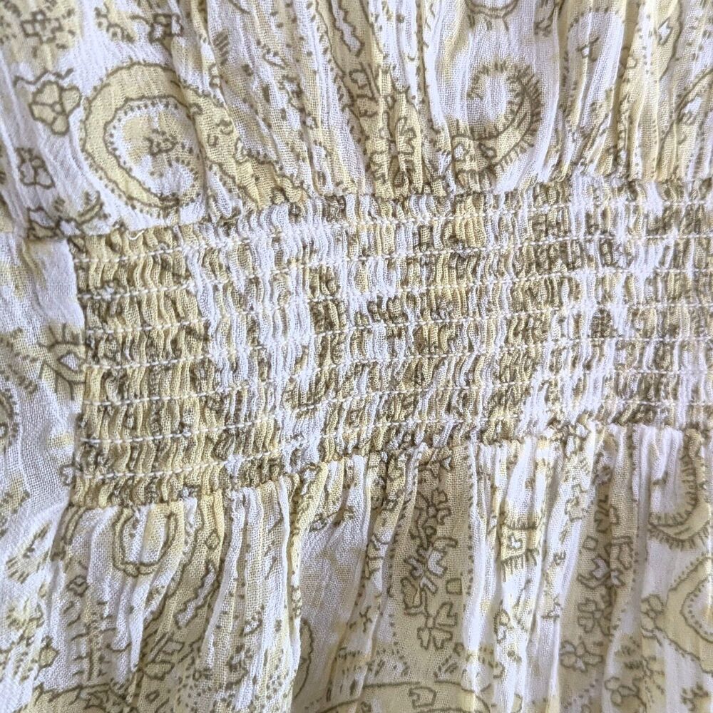 Lucky Brand Yellow Paisley Boho Midi Dress Size L Short Flutter Sleeves - Picture 6 of 7